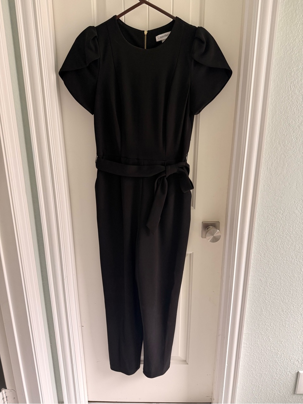 Calvin Klein Black Short-Sleeve Belted Jumpsuit